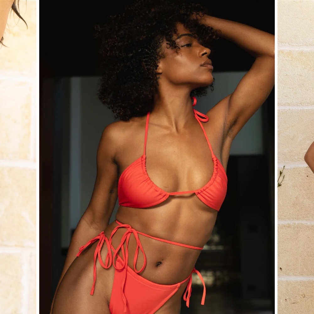 Londre Swimwear Set - Fiesta Red (Triangle Top & High Leg Scrunch)